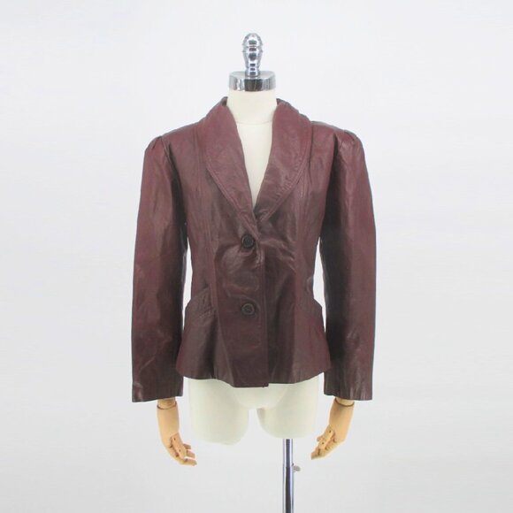 Vintage 70's Red Fur Collar Leather Jacket M - Picture 2 of 16